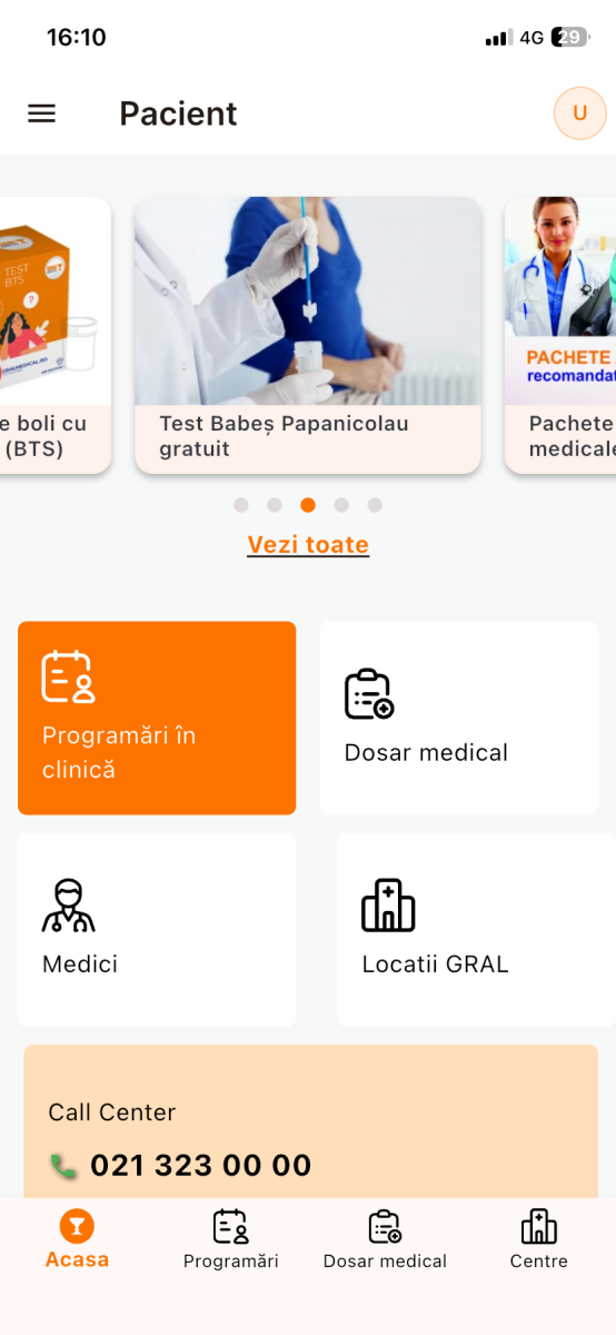 Ecran aplicație GRAL Medical 2