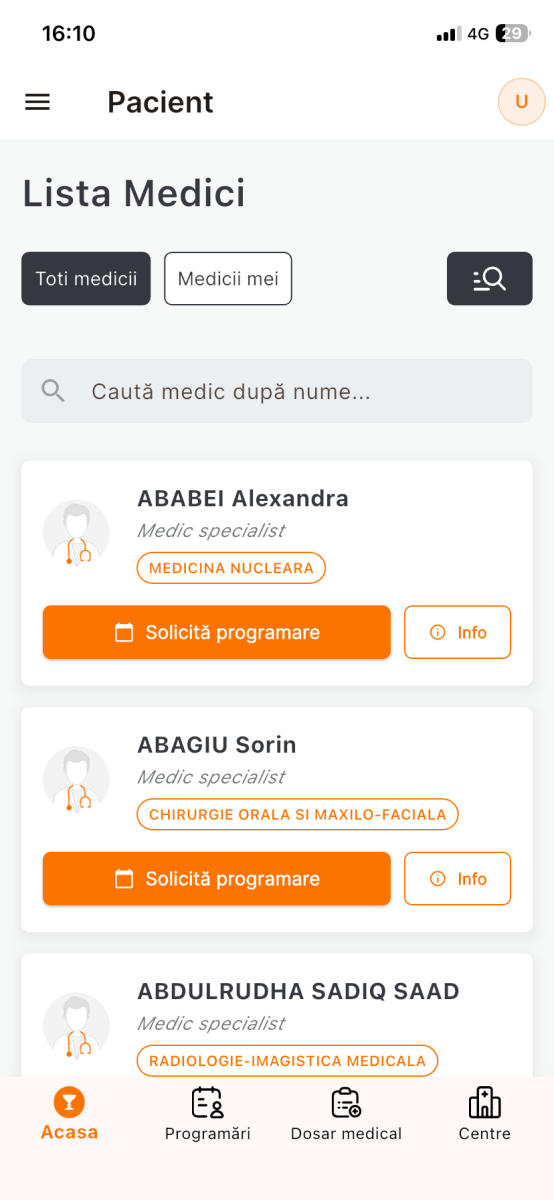 Ecran aplicație GRAL Medical 4