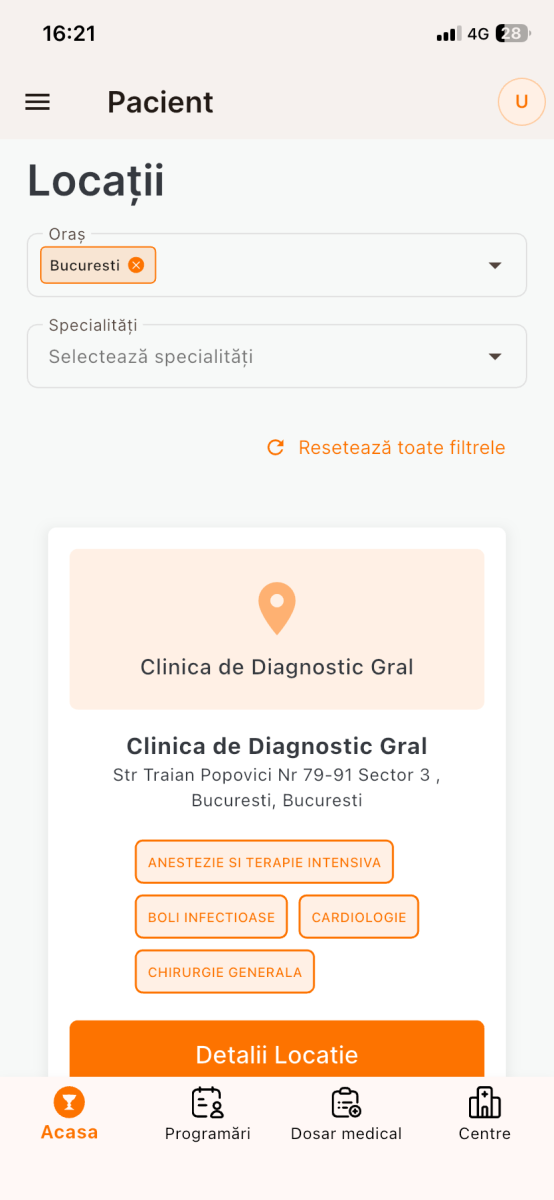 Ecran aplicație GRAL Medical 5